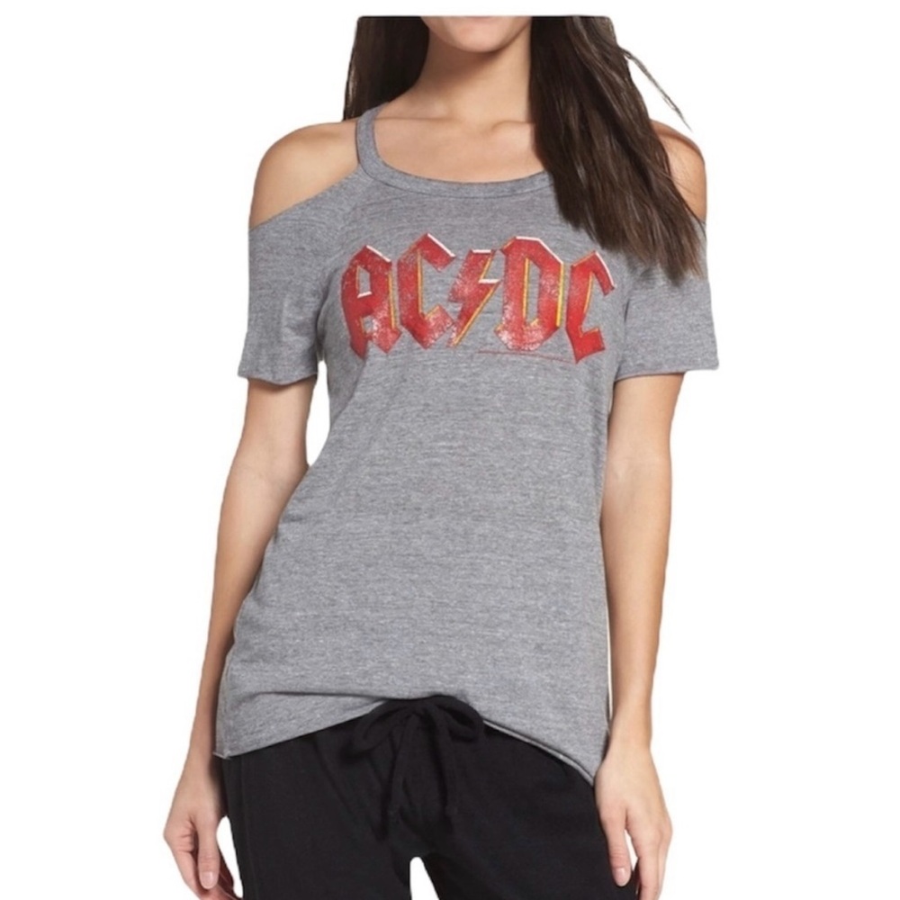 Chaser Gray AC/DC Women's Cold Shoulder Top Size Medium